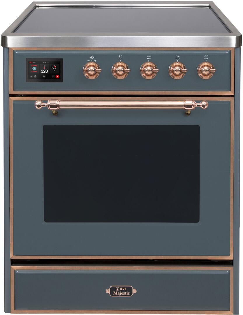 Ilve UMI30NE3BGP Majestic Ii 30 Inch Electric Freestanding Range In Blue Grey With Copper Trim