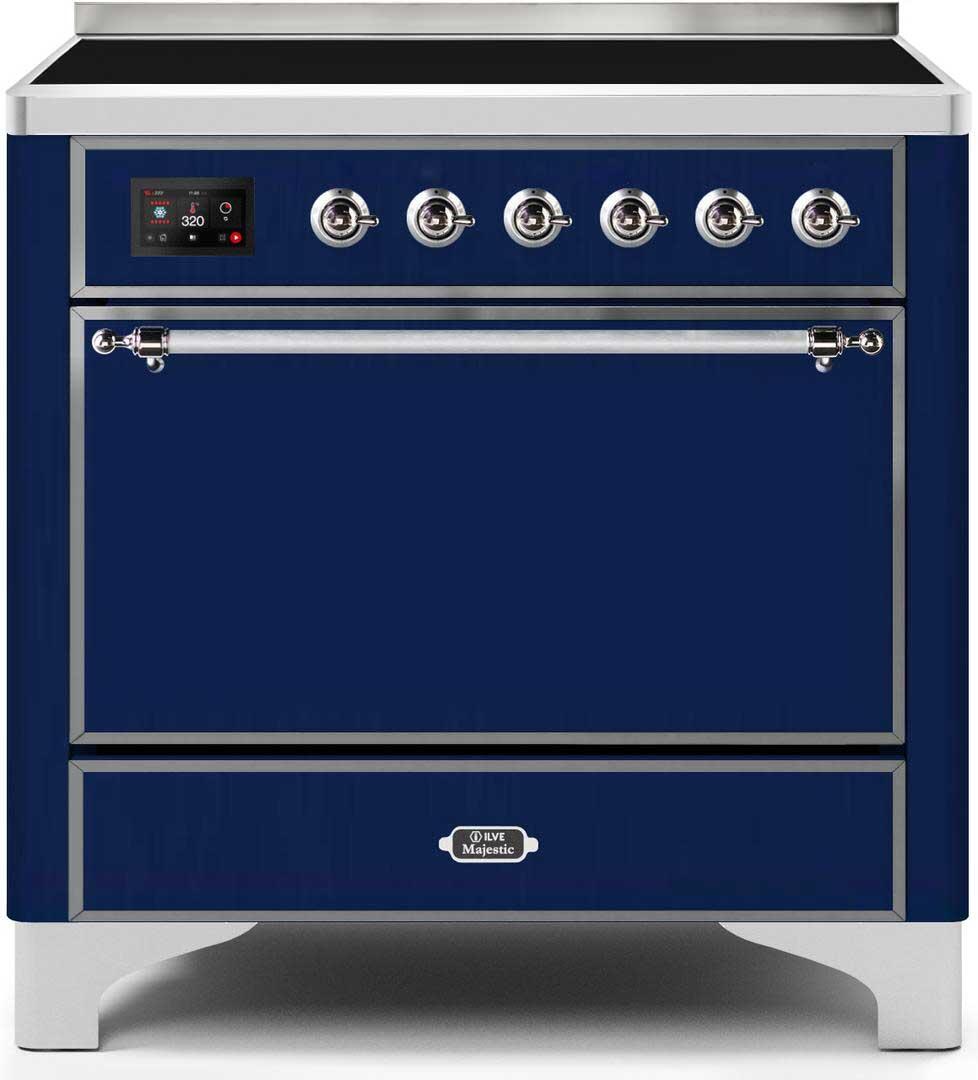 Ilve UMI09QNS3MBC Majestic Ii 36 Inch Electric Freestanding Range In Blue With Chrome Trim