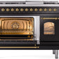 Ilve UP48FNMPBKGLP Nostalgie Ii 48 Inch Dual Fuel Liquid Propane Freestanding Range In Glossy Black With Brass Trim