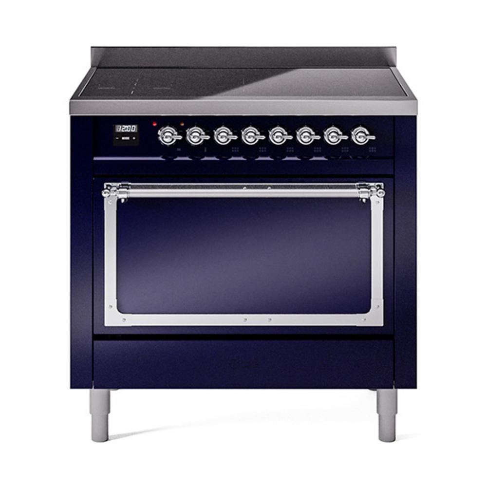 Ilve UNI366QNMPMBC Ilve Uni366Qnmpmbc Nostalgie Ii Noblesse 36" Induction Range (Solid Door, Midnight Blue, Chrome)