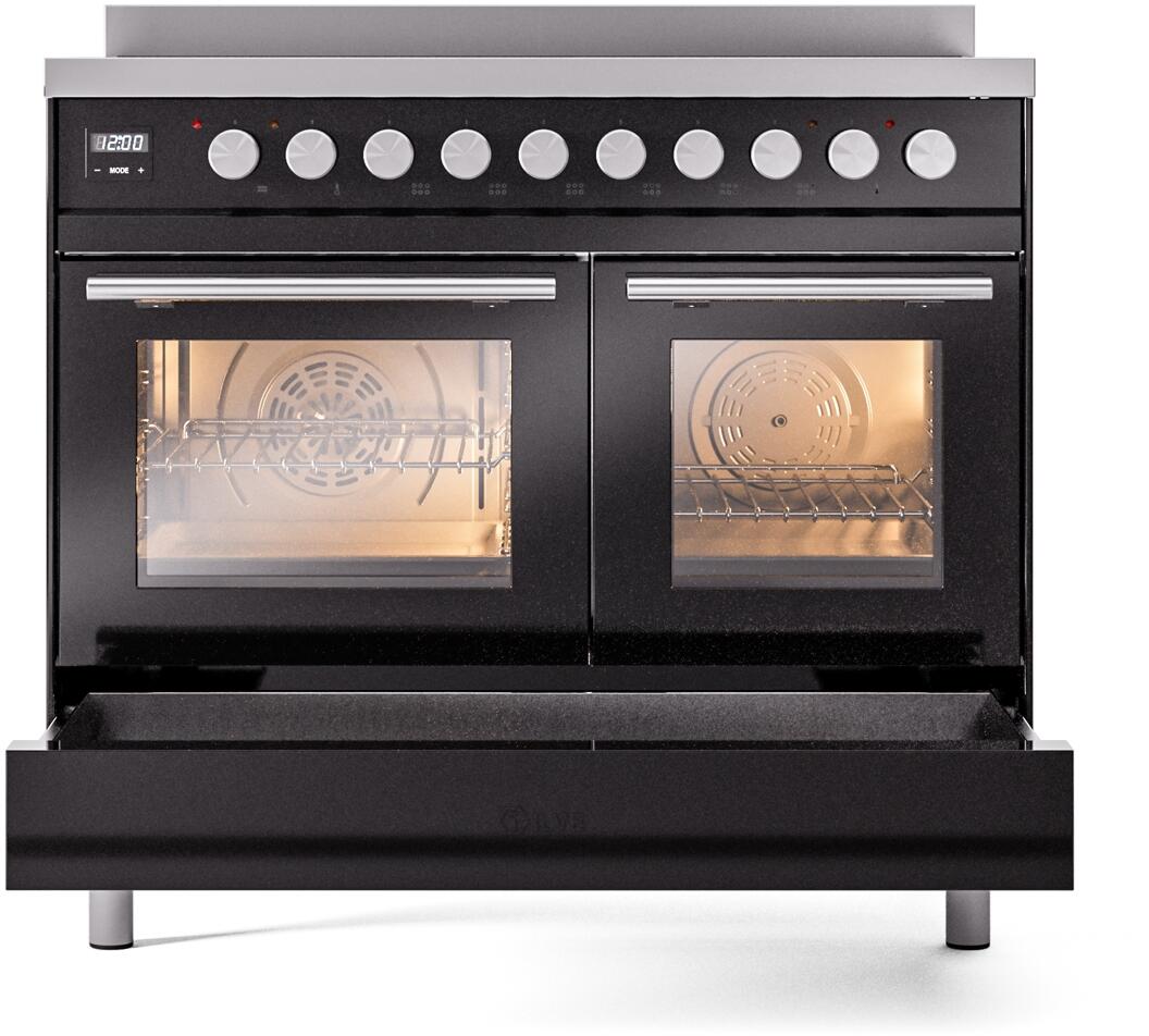 Ilve UPDI406WMPBK Professional Plus Ii 40 Inch Electric Freestanding Range In Glossy Black With Trim