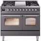 Ilve UPD40FNMPMGC Nostalgie Ii 40 Inch Dual Fuel Natural Gas Freestanding Range In Matte Graphite With Chrome Trim