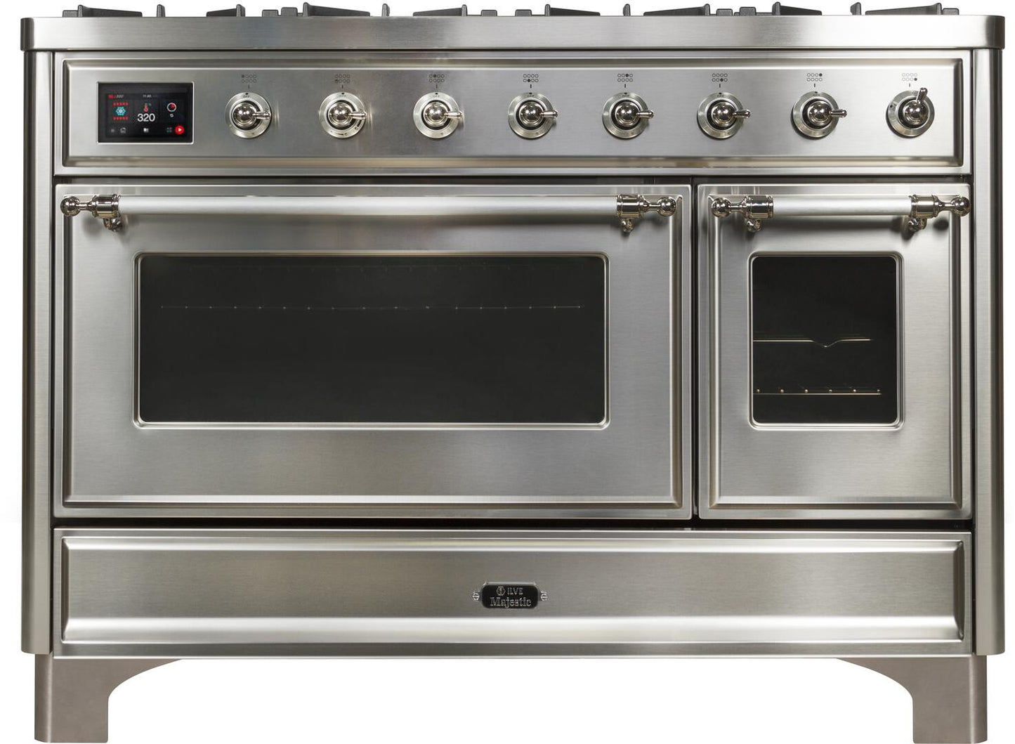 Ilve UM12FDNS3SSCLP Majestic Ii 48 Inch Dual Fuel Liquid Propane Freestanding Range In Stainless Steel With Chrome Trim