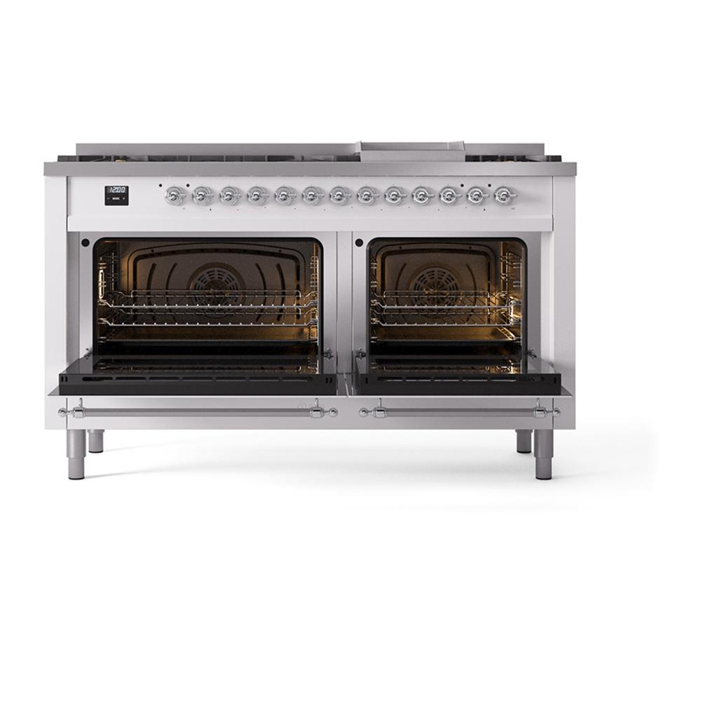 Ilve UN60FNMPRAC Ilve Un60Fnmprac Nostalgie Ii Noblesse 60" Dual Fuel Range (9 Sealed Burners + Griddle, Natural Gas, Triple Glass Door, Ral, Chrome)