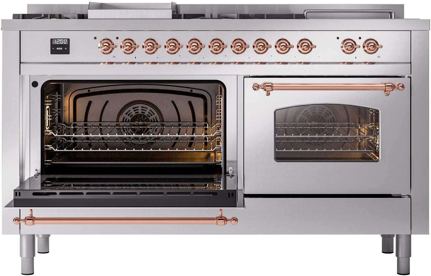 Ilve UP60FSNMPSSP Nostalgie Ii 60 Inch Dual Fuel Natural Gas Freestanding Range In Stainless Steel With Copper Trim