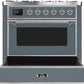 Ilve UM09FDNS3BGCLP Majestic Ii 36 Inch Dual Fuel Liquid Propane Freestanding Range In Blue Grey With Chrome Trim