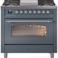 Ilve UP36FNMPBGC Nostalgie Ii 36 Inch Dual Fuel Natural Gas Freestanding Range In Blue Grey With Chrome Trim