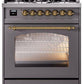 Ilve UP30NMPMGG Nostalgie Ii 30 Inch Dual Fuel Natural Gas Freestanding Range In Matte Graphite With Brass Trim