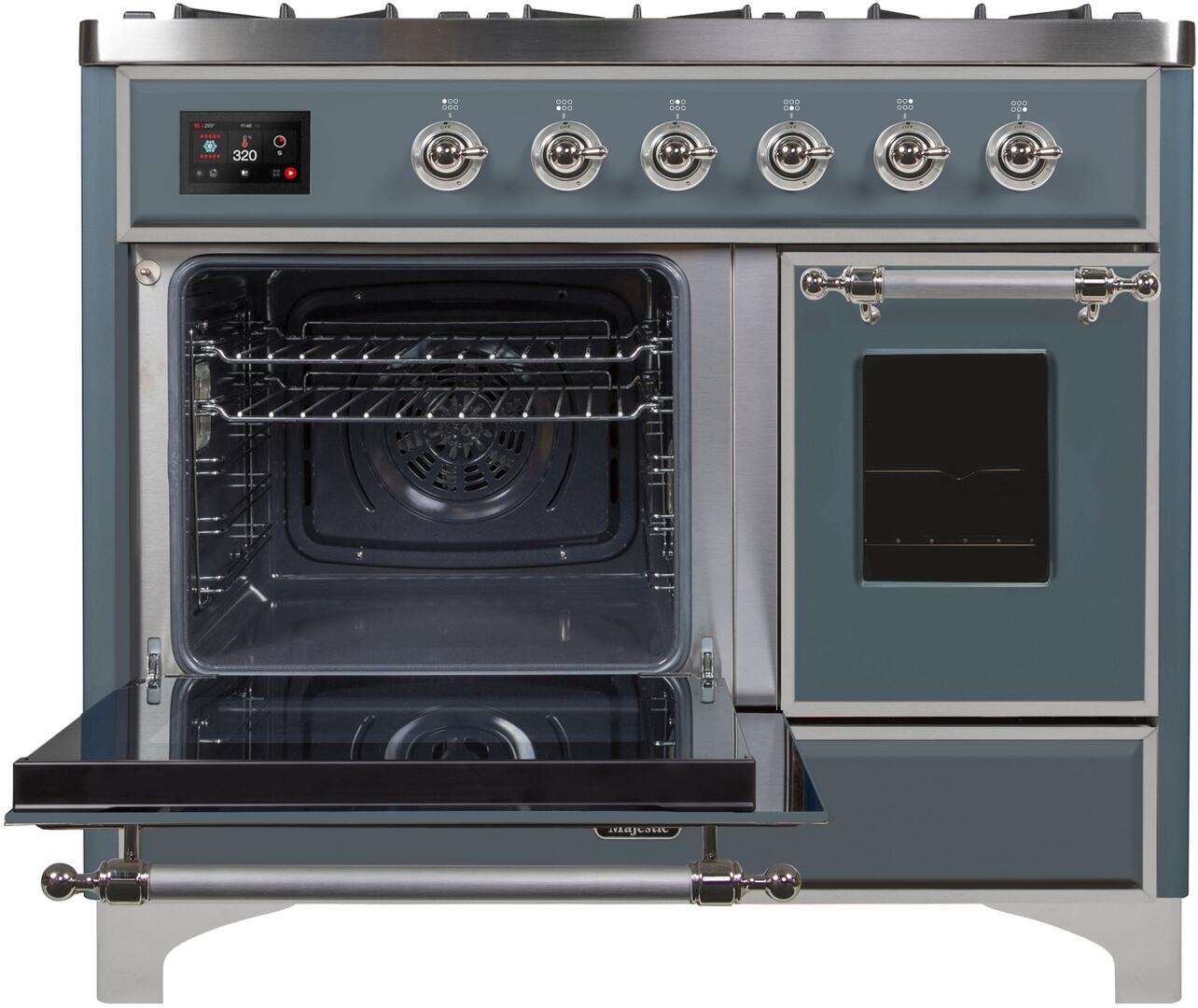 Ilve UMD10FDNS3BGC Majestic Ii 40 Inch Dual Fuel Natural Gas Freestanding Range In Blue Grey With Chrome Trim