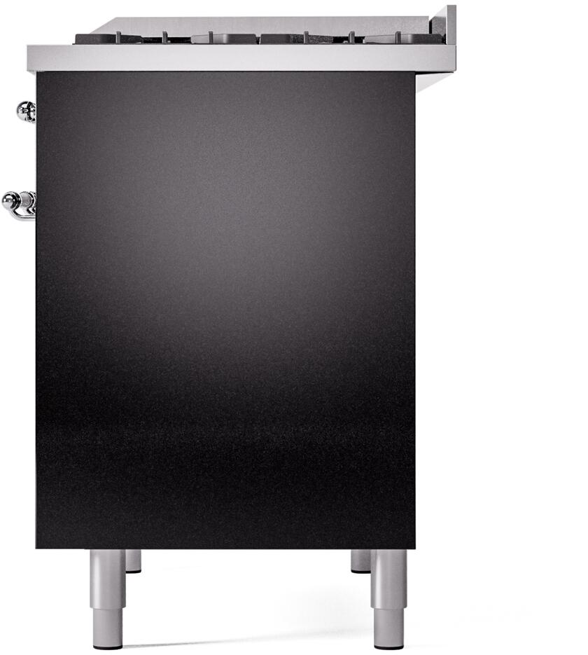 Ilve UPD40FNMPBKC Nostalgie Ii 40 Inch Dual Fuel Natural Gas Freestanding Range In Glossy Black With Chrome Trim