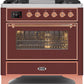 Ilve UM09FDNS3BUPLP Majestic Ii 36 Inch Dual Fuel Liquid Propane Freestanding Range In Burgundy With Copper Trim