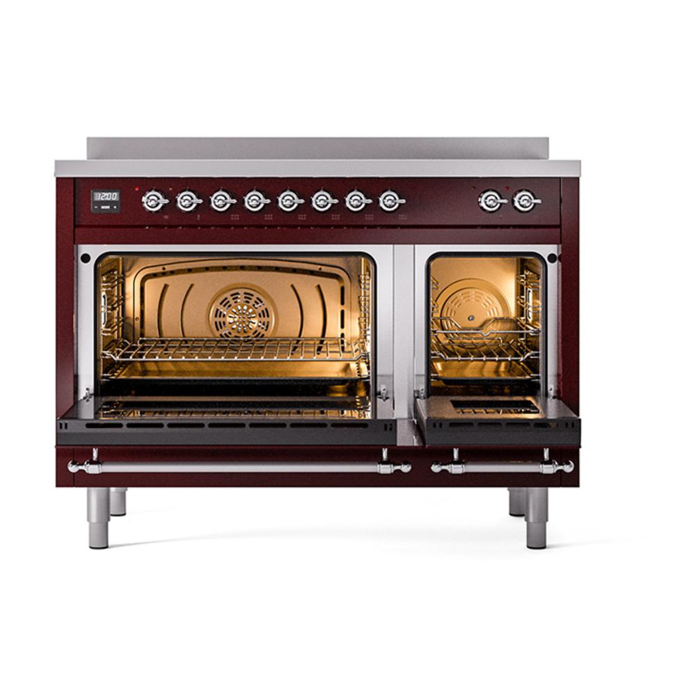 Ilve UNI486NMPBUC Ilve Uni486Nmpbuc Nostalgie Ii Noblesse 48" Induction Range (Triple Glass Door, Burgundy, Chrome)