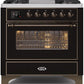 Ilve UM09FDNS3BKB Majestic Ii 36 Inch Dual Fuel Natural Gas Freestanding Range In Glossy Black With Bronze Trim