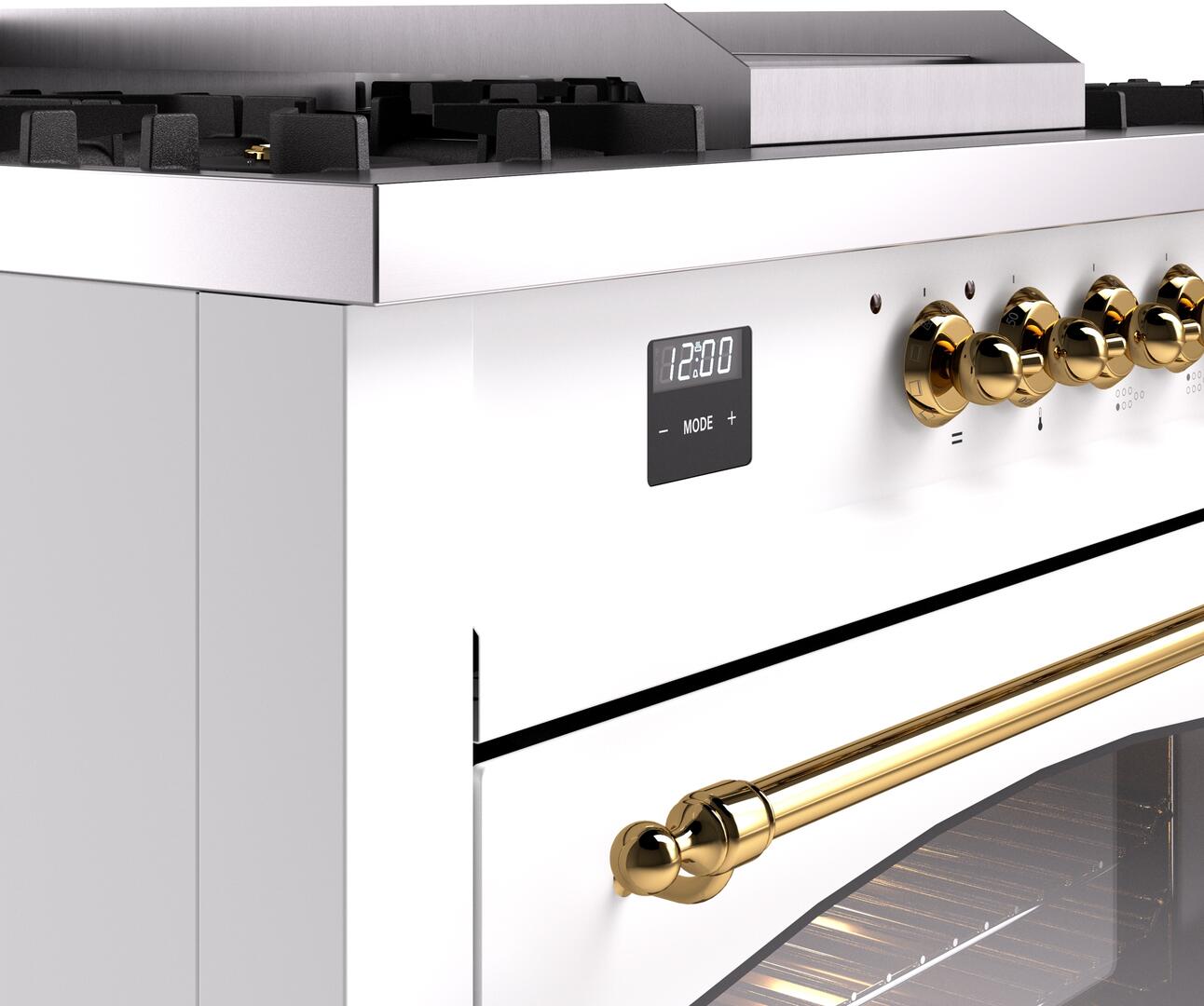 Ilve UP60FSNMPWHG Nostalgie Ii 60 Inch Dual Fuel Natural Gas Freestanding Range In White With Brass Trim