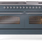 Ilve UP60FNMPBGC Nostalgie Ii 60 Inch Dual Fuel Natural Gas Freestanding Range In Blue Grey With Chrome Trim