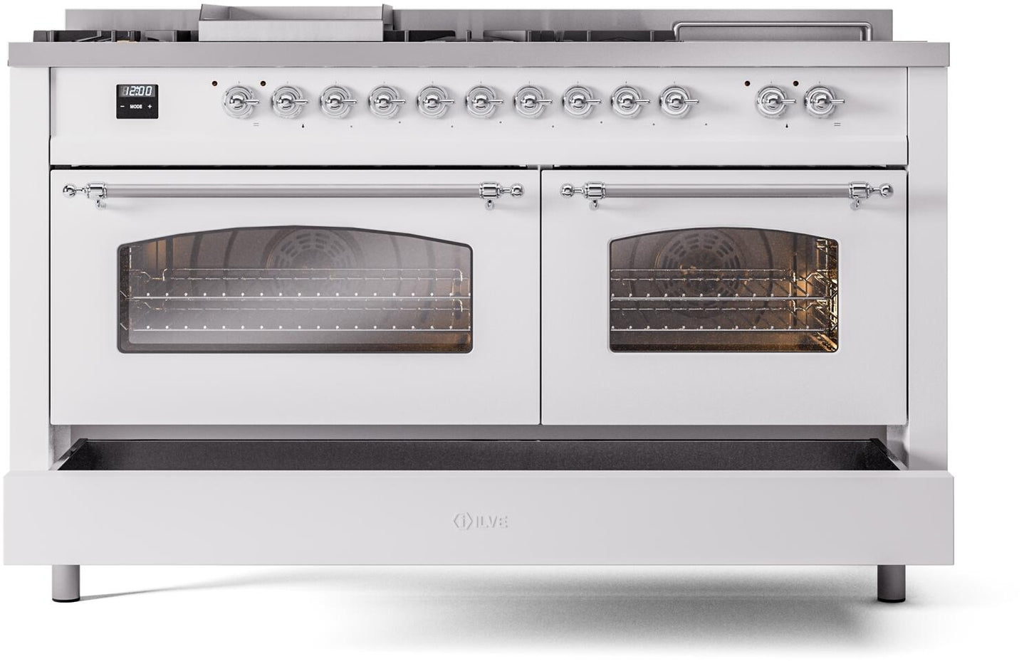 Ilve UP60FSNMPWHC Nostalgie Ii 60 Inch Dual Fuel Natural Gas Freestanding Range In White With Chrome Trim