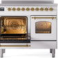 Ilve UPDI406NMPWHG Nostalgie Ii 40 Inch Electric Freestanding Range In White With Brass Trim