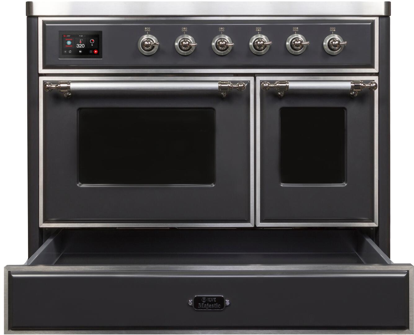 Ilve UMDI10NS3MGC Majestic Ii 40 Inch Electric Freestanding Range In Matte Graphite With Chrome Trim