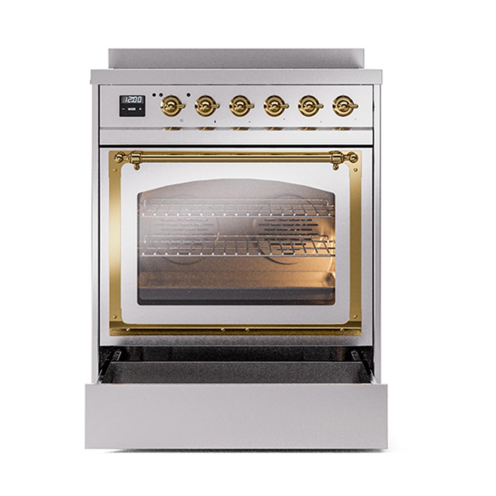 Ilve UNI304NMPSSG Ilve Uni304Nmpssg Nostalgie Ii Noblesse 30" Induction Range (Triple Glass Door, Stainless Steel, Brass)