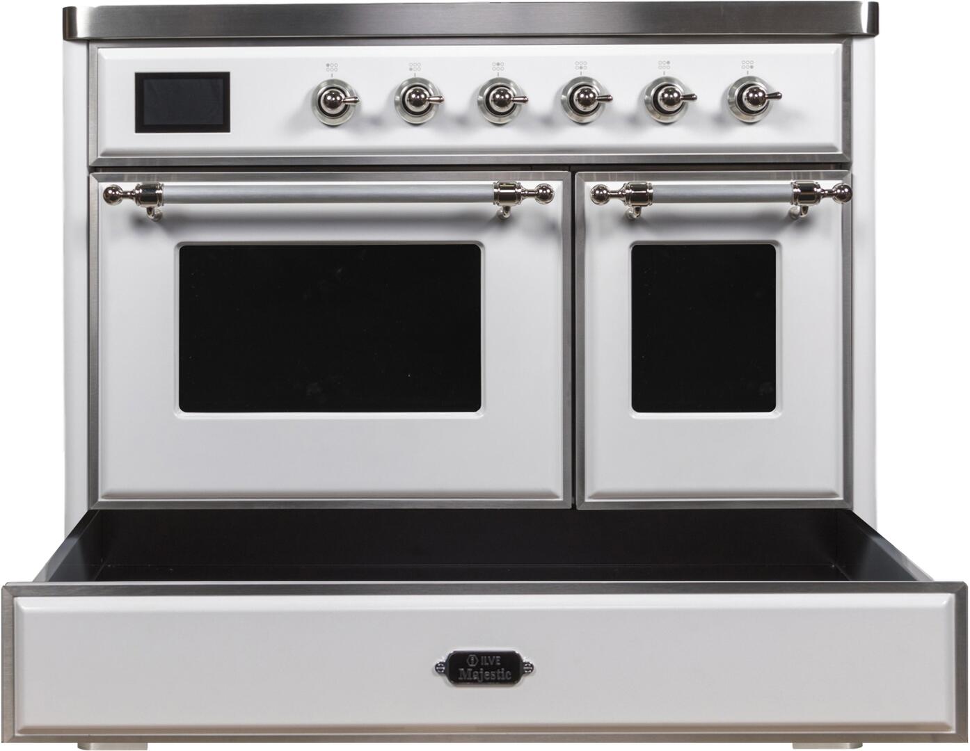 Ilve UMDI10NS3WHC Majestic Ii 40 Inch Electric Freestanding Range In White With Chrome Trim