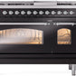 Ilve UP48FNMPBKC Nostalgie Ii 48 Inch Dual Fuel Natural Gas Freestanding Range In Glossy Black With Chrome Trim