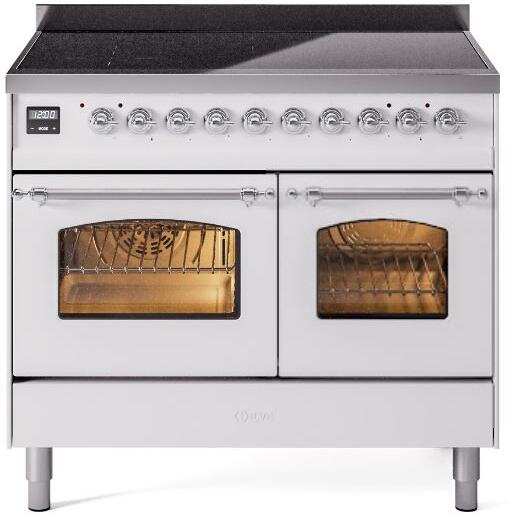 Ilve UPDI406NMPWHC Nostalgie Ii 40 Inch Electric Freestanding Range In White With Chrome Trim