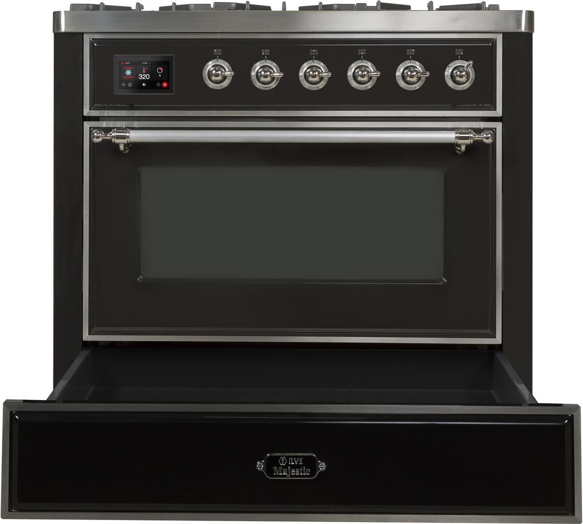 Ilve UM09FDNS3MGC Majestic Ii 36 Inch Dual Fuel Natural Gas Freestanding Range In Matte Graphite With Chrome Trim