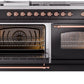 Ilve UP60FSNMPBKPLP Nostalgie Ii 60 Inch Dual Fuel Liquid Propane Freestanding Range In Glossy Black With Copper Trim