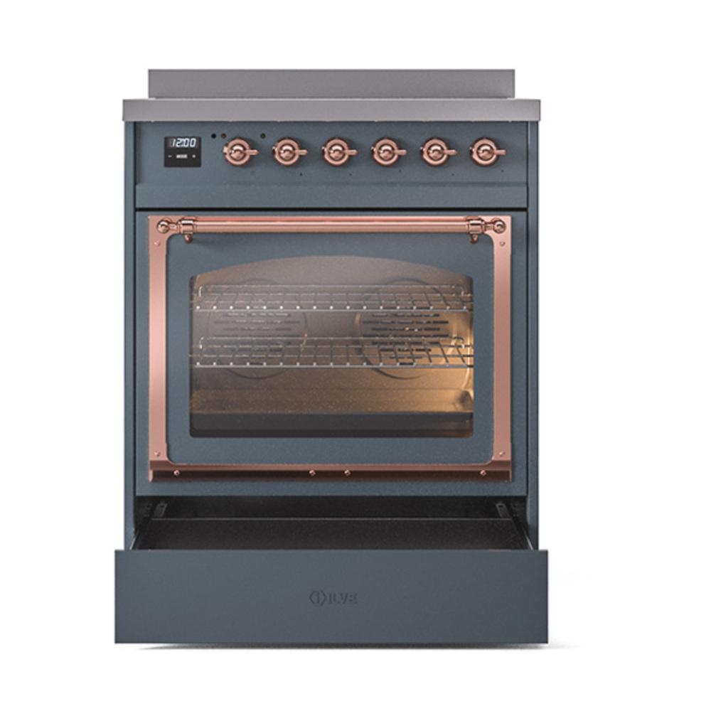 Ilve UNI304NMPBGG Ilve Uni304Nmpbgg Nostalgie Ii Noblesse 30" Induction Range (Triple Glass Door, Blue Grey, Brass)