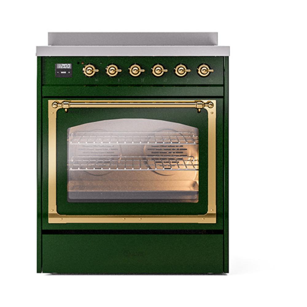 Ilve UNI304NMPEGG Ilve Uni304Nmpegg Nostalgie Ii Noblesse 30" Induction Range (Triple Glass Door, Emerald Green, Brass)