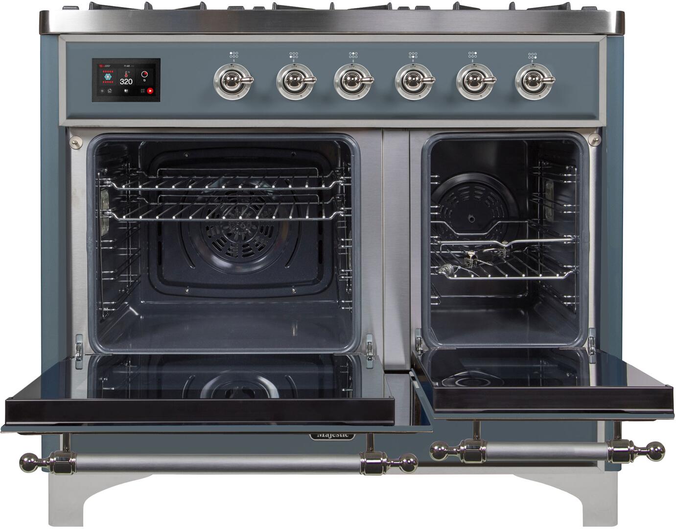 Ilve UMD10FDNS3BGC Majestic Ii 40 Inch Dual Fuel Natural Gas Freestanding Range In Blue Grey With Chrome Trim