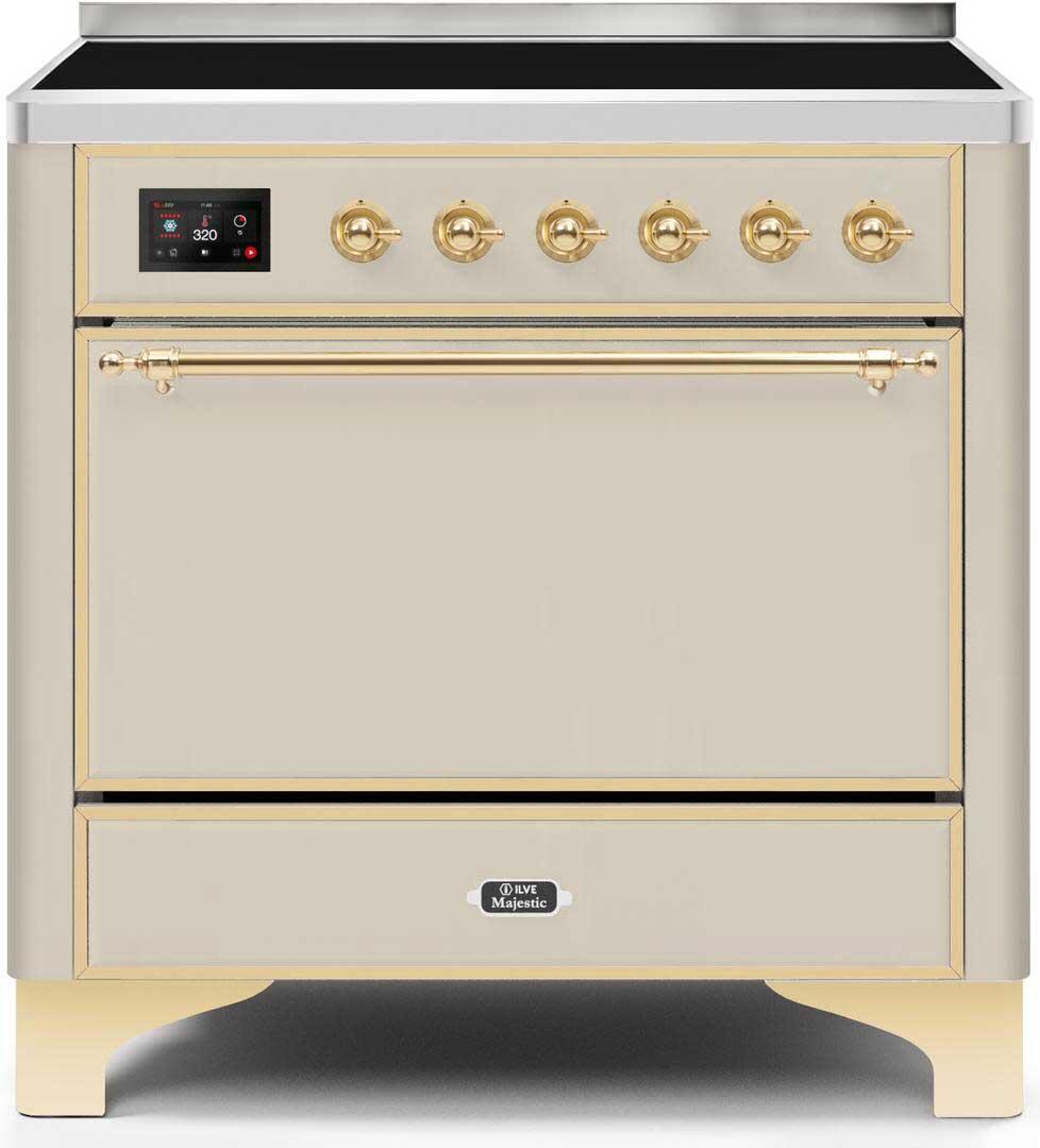 Ilve UMI09QNS3AWG Majestic Ii 36 Inch Electric Freestanding Range In Antique White With Brass Trim