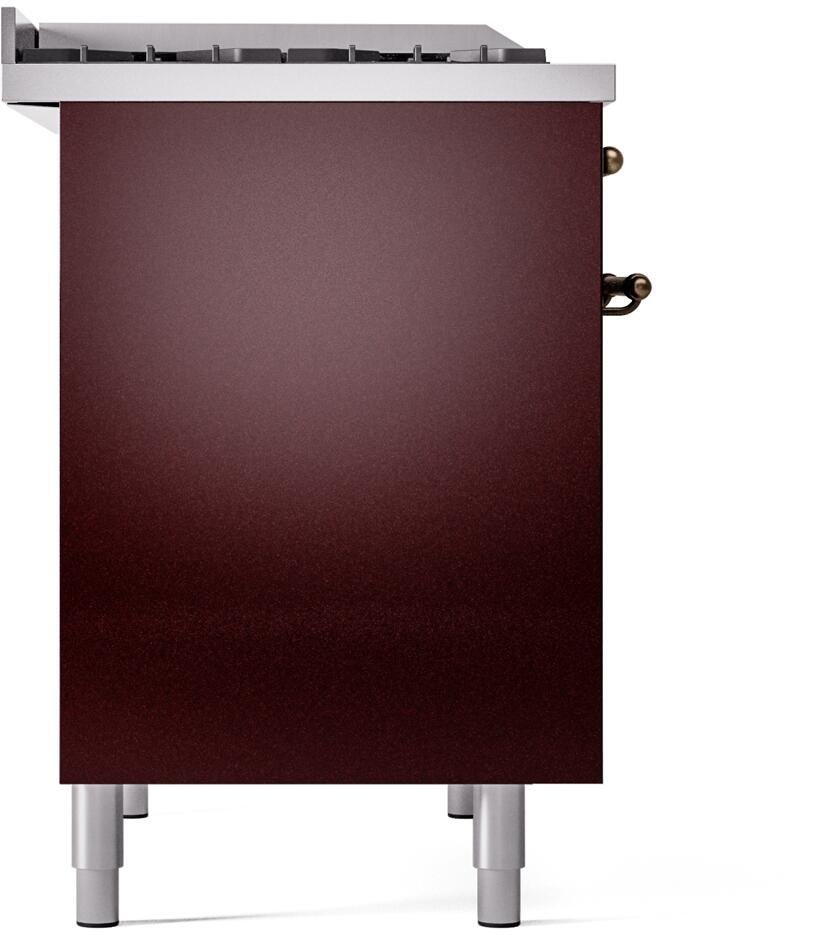 Ilve UPD40FNMPBUB Nostalgie Ii 40 Inch Dual Fuel Natural Gas Freestanding Range In Burgundy With Bronze Trim