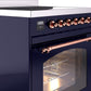 Ilve UPI304NMPMBP Nostalgie Ii 30 Inch Electric Freestanding Range In Blue With Copper Trim