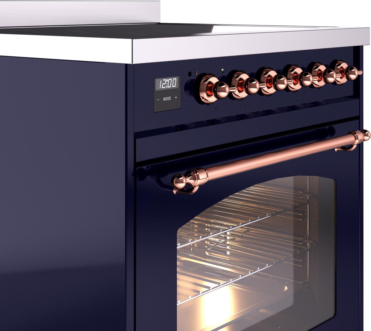 Ilve UPI304NMPMBP Nostalgie Ii 30 Inch Electric Freestanding Range In Blue With Copper Trim