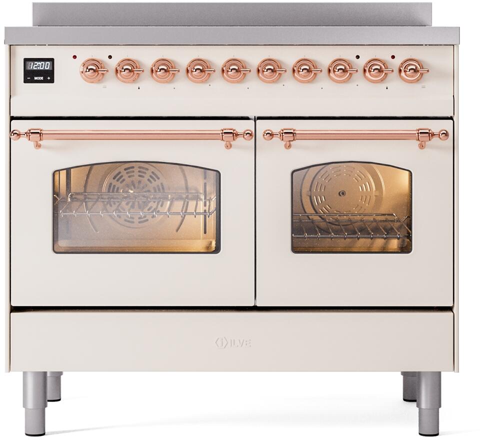 Ilve UPDI406NMPAWP Nostalgie Ii 40 Inch Electric Freestanding Range In Antique White With Copper Trim