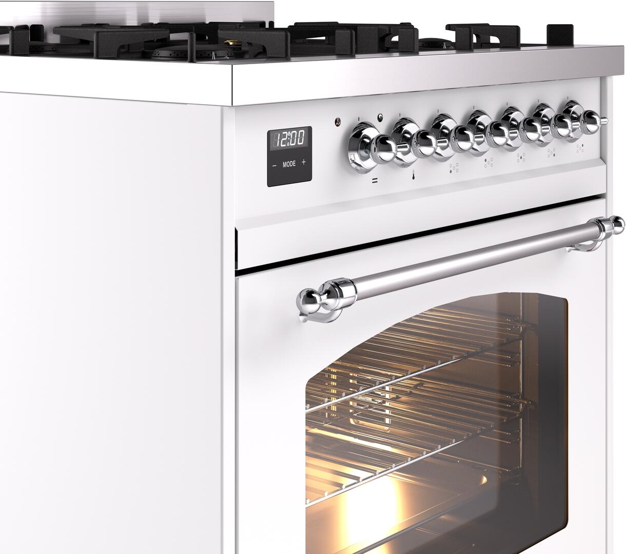 Ilve UP30NMPWHC Nostalgie Ii 30 Inch Dual Fuel Natural Gas Freestanding Range In White With Chrome Trim