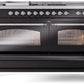 Ilve UP60FSNMPBKCLP Nostalgie Ii 60 Inch Dual Fuel Liquid Propane Freestanding Range In Glossy Black With Chrome Trim