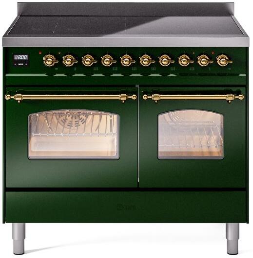 Ilve UPDI406NMPEGG Nostalgie Ii 40 Inch Electric Freestanding Range In Emerald Green With Brass Trim