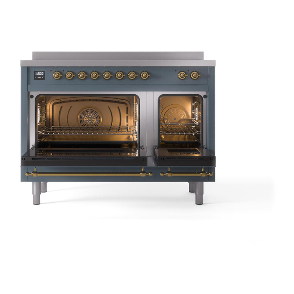 Ilve UNI486NMPBGG Ilve Uni486Nmpbgg Nostalgie Ii Noblesse 48" Induction Range (Triple Glass Door, Blue Grey, Brass)