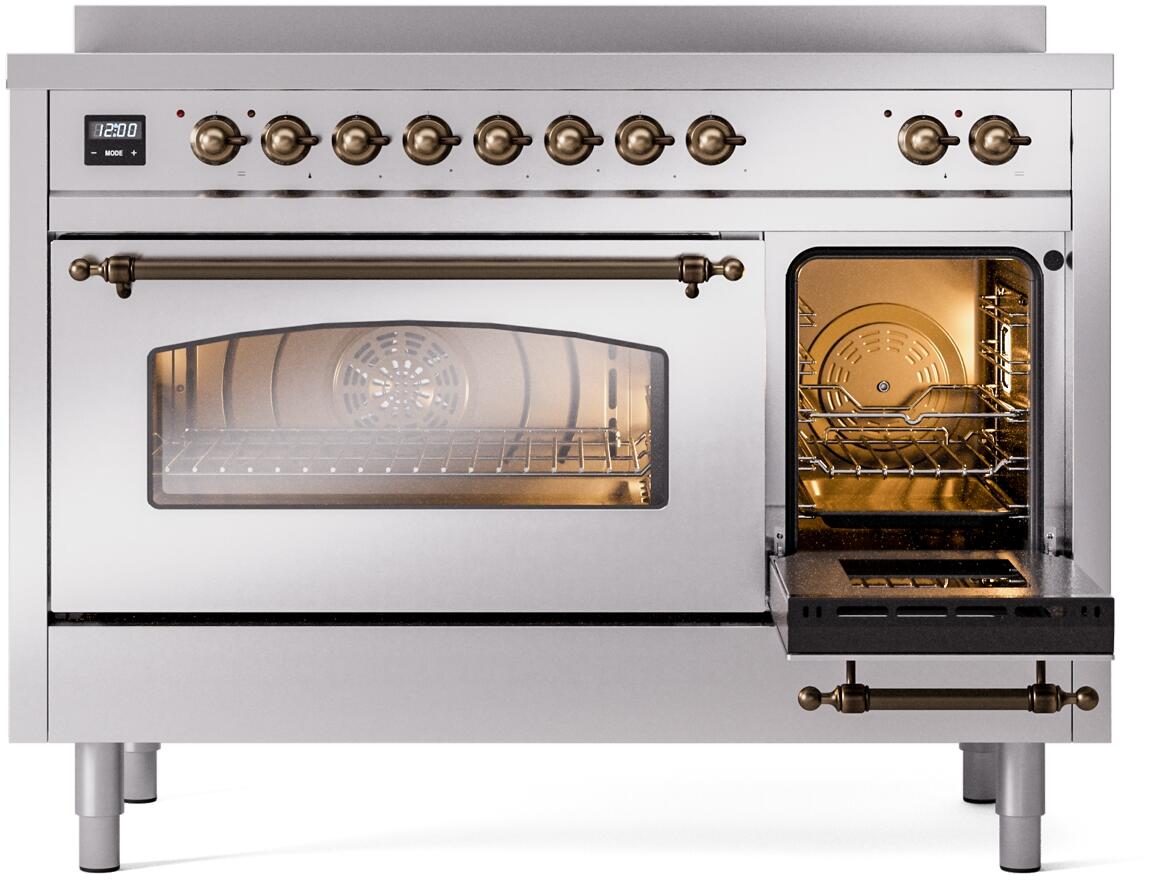 Ilve UPI486NMPSSB Nostalgie Ii 48 Inch Electric Freestanding Range In Stainless Steel With Bronze Trim