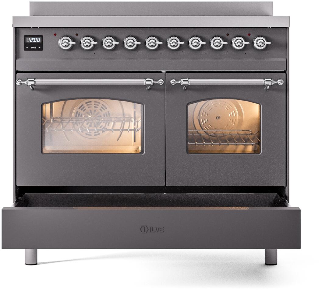 Ilve UPDI406NMPMGC Nostalgie Ii 40 Inch Electric Freestanding Range In Matte Graphite With Chrome Trim