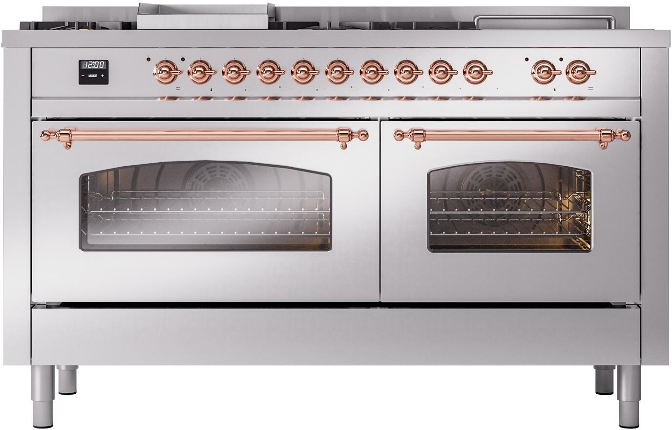 Ilve UP60FSNMPSSP Nostalgie Ii 60 Inch Dual Fuel Natural Gas Freestanding Range In Stainless Steel With Copper Trim