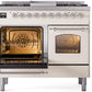 Ilve UPD40FNMPAWCLP Nostalgie Ii 40 Inch Dual Fuel Liquid Propane Freestanding Range In Antique White With Chrome Trim