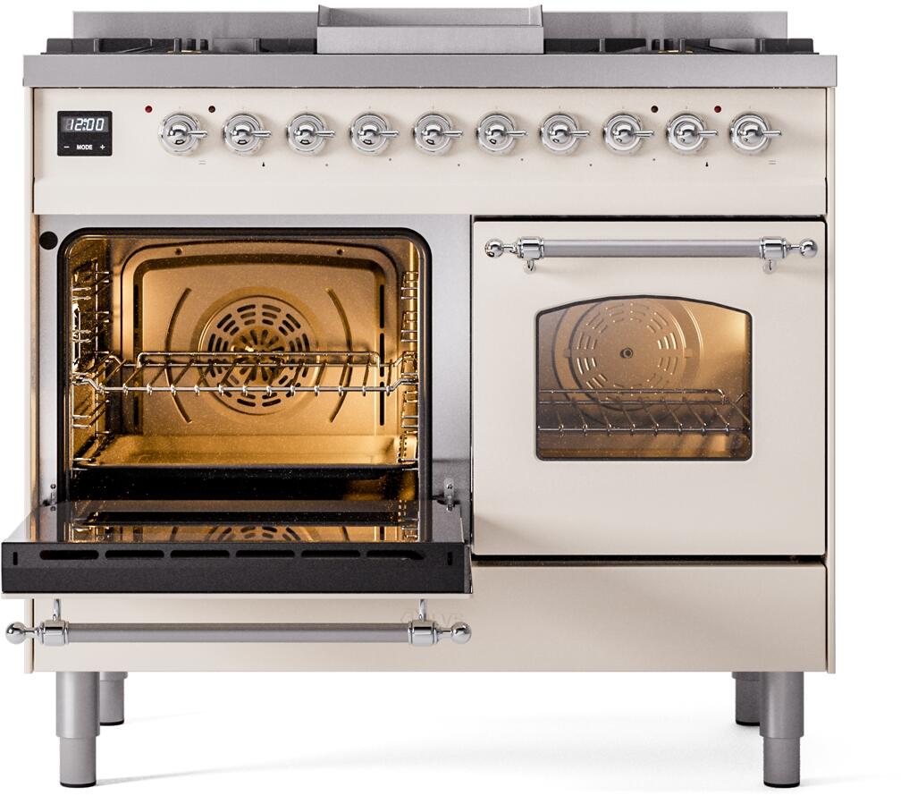 Ilve UPD40FNMPAWCLP Nostalgie Ii 40 Inch Dual Fuel Liquid Propane Freestanding Range In Antique White With Chrome Trim