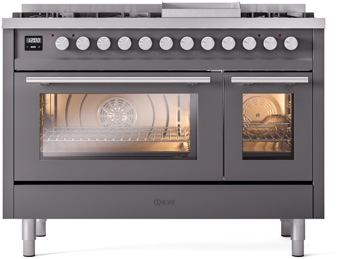 Ilve UP48FWMPMG Professional Plus Ii 48 Inch Dual Fuel Natural Gas Freestanding Range In Matte Graphite With Trim