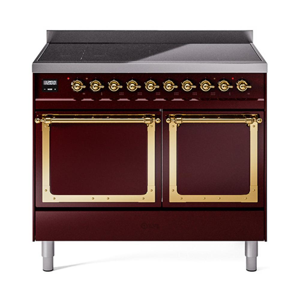 Ilve UNDI406QNMPBUG Ilve Undi406Qnmpbug Nostalgie Ii Noblesse 40" Induction Range (Solid Door, Burgundy, Brass)