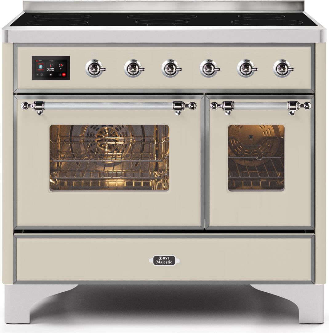 Ilve UMDI10NS3AWC Majestic Ii 40 Inch Electric Freestanding Range In Antique White With Chrome Trim