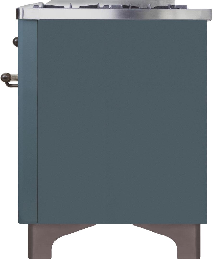 Ilve UM15FDNS3BGBLP Majestic Ii 60 Inch Dual Fuel Liquid Propane Freestanding Range In Blue Grey With Bronze Trim