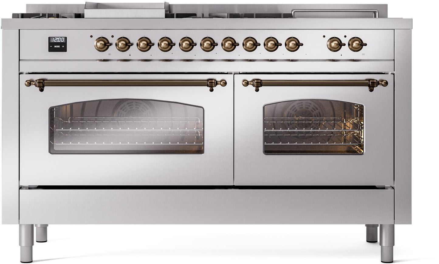 Ilve UP60FSNMPSSBLP Nostalgie Ii 60 Inch Dual Fuel Liquid Propane Freestanding Range In Stainless Steel With Bronze Trim